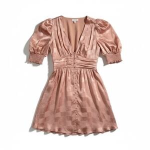 Maisie New Women's Satin Puff Sleeve V-Neck Mini Dress Small Coquette Feminine